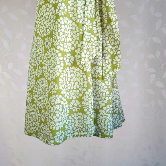 Lesley Evers Cotton Bold Botanical Print Wrap Dress Lime Green White Bow Tie - Picture 5 of 12